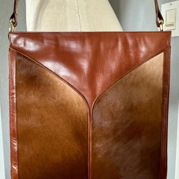 Vintage Leather Satchel with Fur Hide Panels - Picture 7 of 10